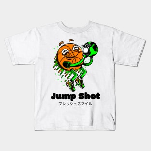 Jump Shot Basket Ball Funny Cartoon Characters Kids T-Shirt